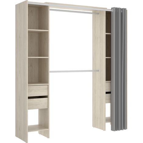 DEKIT - VESTIDOR SUIT CON CUATRO CAJONES, ADAPTABLE Y CON CORTINA - 205 x 180 x 50 cm - NATURAL (1/5)