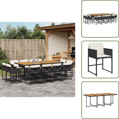 Ratán sintético - vidaXL Set comedor de jardín con cojines 13 pzas ratán sintético negro - Muebles de exterior