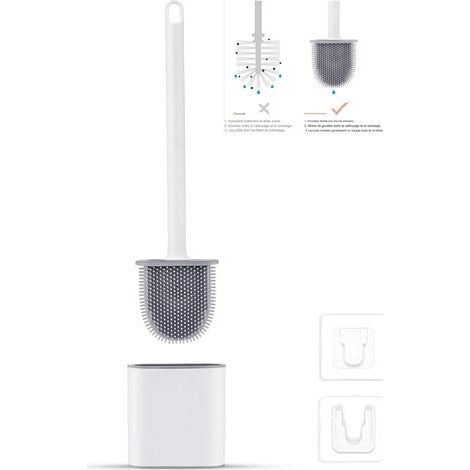 Porte-brosse WC - Fixation murale/au sol - Silicone - Blanc (1/5)