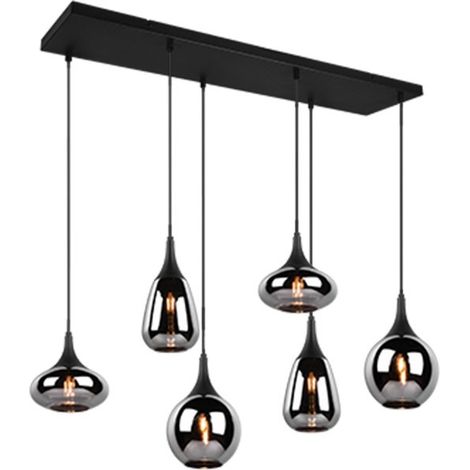 Lampada a sospensione 6 luci, nero opaco e cromato, L93 cm, Lumina (1/5)
