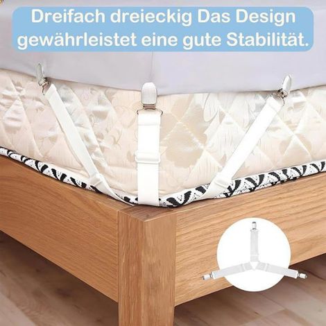 Tendeur De Drap De Lit - Clip Métal Chromé - Cordon Élastique Triangulaire - Pour Matelas Lit Simple Double - Lot De 4 (1/5)