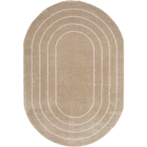 MAYA OVALE - Tapis ovale à poils doux effet shaggy beige 120x170