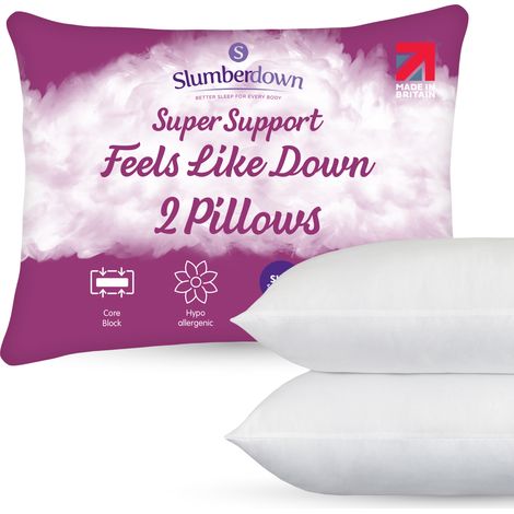 Slumberdown Feels like Down Super Support Pillow, Firm Support, 2 Pack