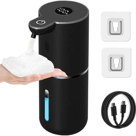 Distributeur automatique de savon liquide (mousse noire), mural, pour salle de bain et cuisine, 380 ml, rechargeable par USB, générateur de mousse (1/5)