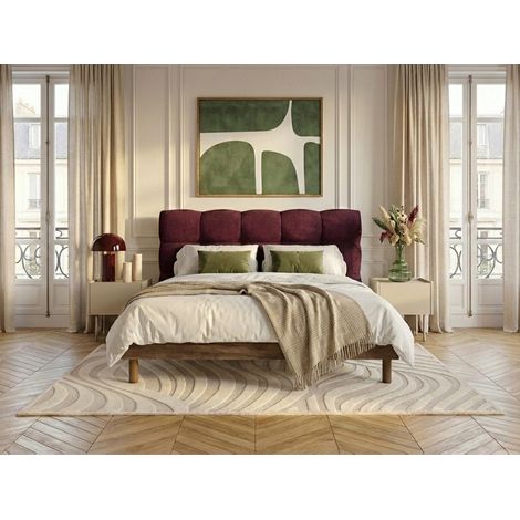 BOBOCHIC - Lit KUMO tissu texturé lattes massives pieds en bois naturel  140x190 Rouge