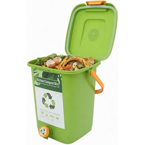 Poubelle bio de cuisine 10 l/15 l/20 l, seau bio avec double couvercle, poubelle à compost anti-odeurs pour déchets et recyclage, bac à compost pour plan de travail, balcon et jardin (10 l) (1/5)