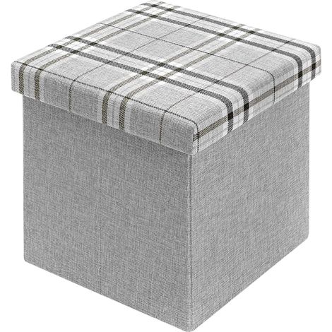 Pouf Contenitore Salvaspazio Portaoggetti Porta Scarpe Panca Sgabello A Pie Di Letto Quadrato Poggiapiedi Panchina Portata 150Kg TartanGrigio - Quadrato (1/4)