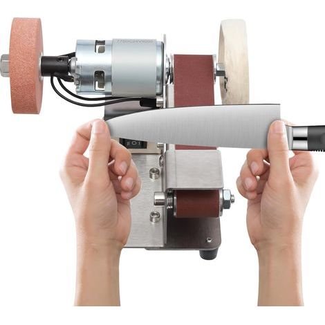 Ponceuse bande électrique, petite ponceuse polisseuse réglable 7 niveaux Variable Infini, Affichage Mini Polisseuse de Bureau pour Métal Bois Aluminium Bricolage Artisanat Bois avec 20 Bandes (1/5)
