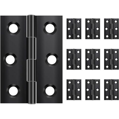 Pack of 10 Folding Hinges 44 mm × 31 mm, Stainless Steel, Black, Small Hinges, for Doors, Windows, Cabinets with 60 Screws (1/4)