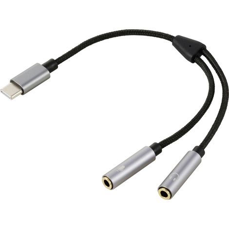 Renkforce USB-C®, audio Câble adaptateur [1x USB-C® mâle - 2x prise femelle 3,5 mm] 20 cm (1/4)