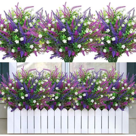 12 Bündel Kunstblumen Balkon Wetterfest UV Beständig Lila Fuchsia Weiß (1/5)