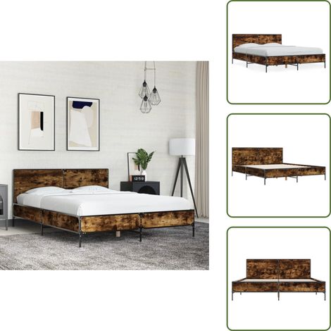 Bettgestell Räuchereiche 135x190 cm Holzwerkstoff und Metall - Holzbettfassungen - Doppelbett Gestell - Bettrahmen - Massivholzbette - Bettgestell Braun (1/5)