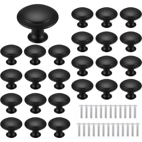 Schwarze Möbelgriffe, 25-teilig, 30 mm, Schubladengriffe, runde Türgriffe, runde Edelstahlgriffe, geeignet für Schränke, Küchen, Kinderzimmer