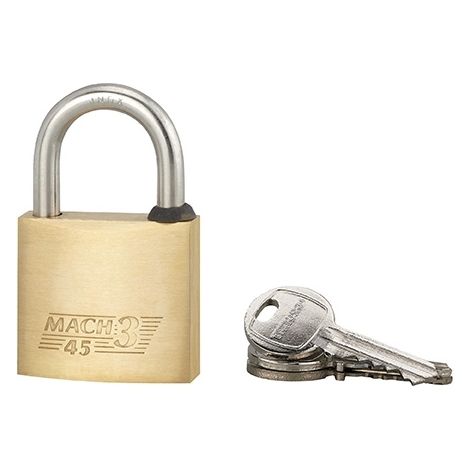 Lucchetto Mach 3 45mm arco acciaio inox, ottone, da esterno, anticorrosione, 3 chiav  - THIRARD