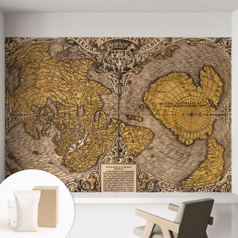 Tapete Vliestapete mit Kleber für Wohnzimmer Schlafzimmer Küche - Wanddekoration  Historische Kartografie 152x104 cm (1/5)
