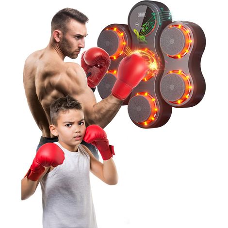Music Boxing Machine, Machine de Boxe Électronique à LED avec 2 Paires de Gants, Boxe Musicale Bluetooth avec 9 Modes d'Entraînement et Compteur pour Adultes et Enfants