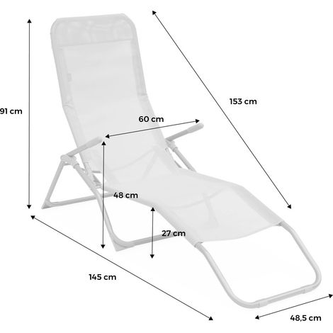 Lot de 2 bains de soleil pliants - Levito Taupe - Transats textilène 2 positions. chaises longues