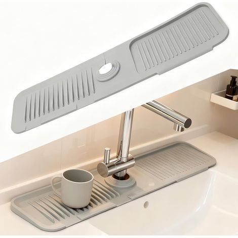 Égouttoir pour évier de cuisine, protection anti-éclaboussures pour robinet, tapis de robinet en silicone, protection et égouttoir pour robinet, tapis de robinet pour cuisine et salle de bain, gris, 6
