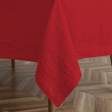 Tovaglia Da Tavola In Puro Cotone Rettangolare Tinta Unita Elegante Copritavolo Moderna Sala Da Pranzo Cucina Soggiorno Salvatavolo Rosso - 10/12Posti140x300Cm