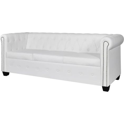 Canapé/Banquette Chesterfield à 3 places cuir synthétique blanc MJU3709 (1/5)