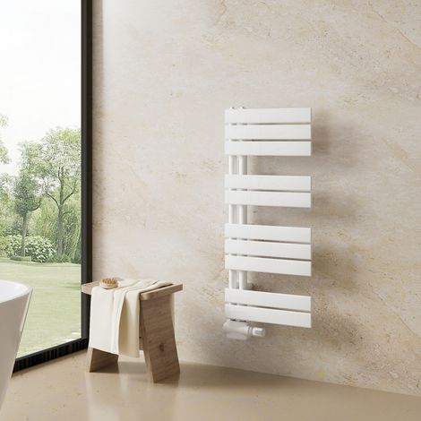 Heilmetz Handtuchheizkörper Warmwasser Badheizkörper Weiß 90 x 40 cm 380W Flach Design Seitenanschluss (1/5)