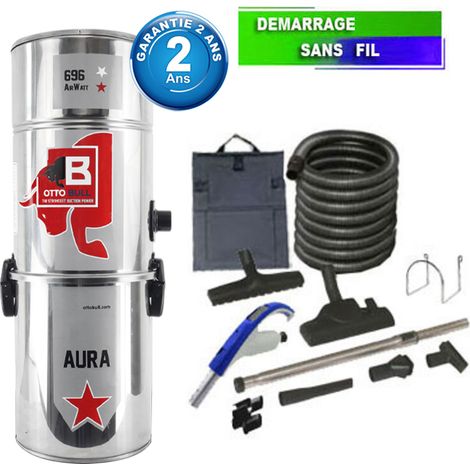 Aspirateur central type ALDES, OTTO BULL AURA 400 INOX (jusqu’à 400 m²) + set accessoires - Garantie 2 ans (1/5)