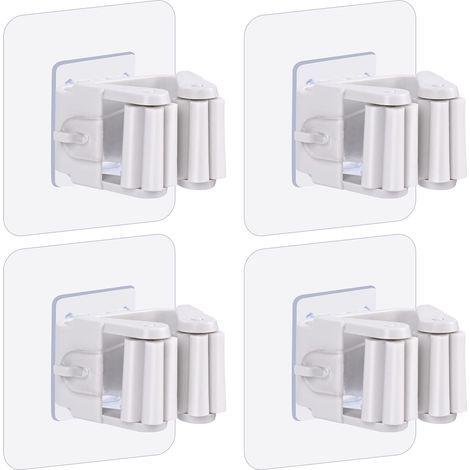 Juego de 4 soportes de pared para fregonas y escobas, autoadhesivos, no requieren taladrar, para el hogar, jardín, garaje y trastero, juego de 4 (1/3)
