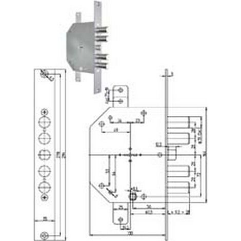 1PZ SERRATURA TRIPLICE INFILARE CON SCROCCO REV.DOPPIA MAPPA BLINDATE 2151 - mm.60 chiave mm.92 (2151-01)