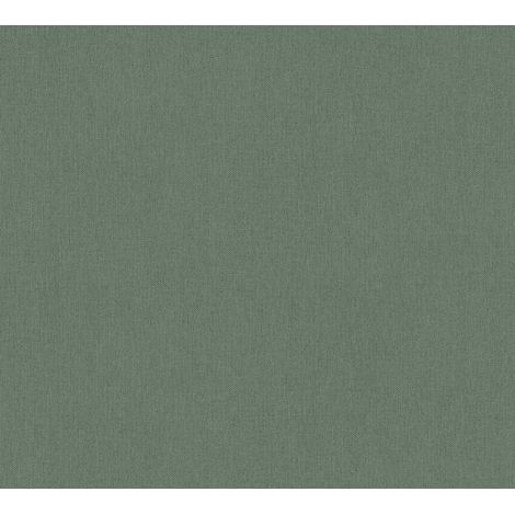 Papier peint uni en gris-vert pour la salle à manger et le salon avec une élégante teinte vert foncé et un aspect textile intissé (1/4)