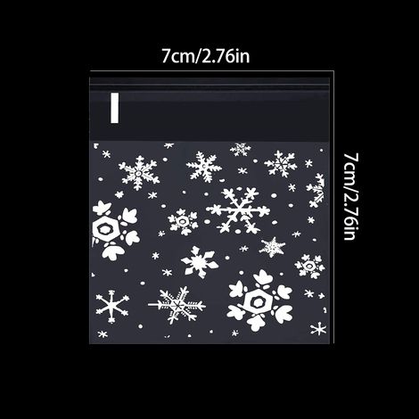 100 sachets cadeaux de Noël en plastique, imprimés avec des flocons de neige, pour emballer des bonbons. (1/5)