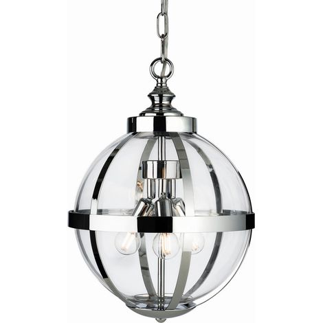Firstlight Monroe - Luminaire suspendu à 3 ampoules au fini chrome avec verre transparent, E14