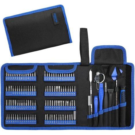 Juego de destornilladores de precisión retráctiles de 126 pulgadas con kit magnético de 112 piezas para Macbook, iMac, iPhone y dispositivos electrónicos, color negro. (1/5)
