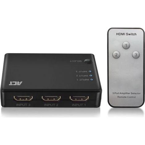 ACT 4K HDMI-Switch mit 3 Anschlüssen, Anzeige von 3 HDMI-Quellen auf einem Monitor. (1/5)