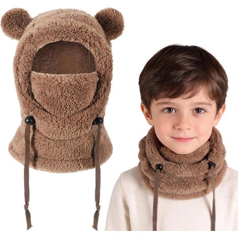 Kinder Thermo Sturmhaube 3-10 Jahre, Winddicht, Warm, Fleece, Braun Khaki (1/5)