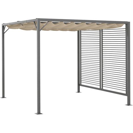 Outsunny Metal Pergola Patio Sun Shelter Grape Tent Retractable Canopy UV Cut Beige (1/5)