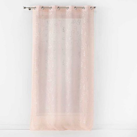 Rideau Voilage à Œillets "Arty Line" 140x240cm Rose & Argent (1/3)