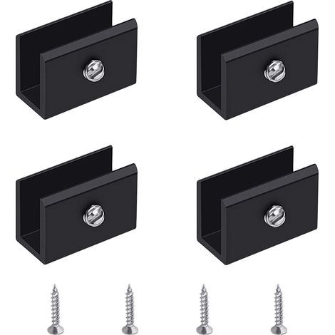 Pince à Verre, 4 Pièces de Support d’Étagère en Verre Murale Support Tablette Verre Noir, Fixation Tablette Verre Réglable en Alliage d'Aluminium, Pour Verre de 6 à 8 mm d'Épaisseur (1/5)