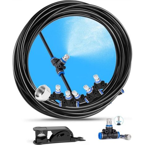 Outdoor Fan and Misting System, Patio Mister, 20M 20 Nozzle Misting System, Garden Mister Cooling System with Durable Hose and Removable Nozzles for Garden, Patio, Trampoline (1/5)