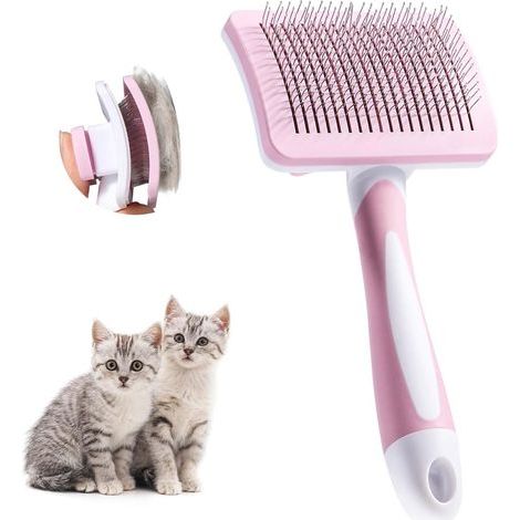 Brosse autonettoyante pour animaux de compagnie, brosse à poils longs et courts, pour chiens et chats, brosse douce pour chiens et chats, brosse auto-nettoyante pour animaux domestiques-Rose clair (1/5)