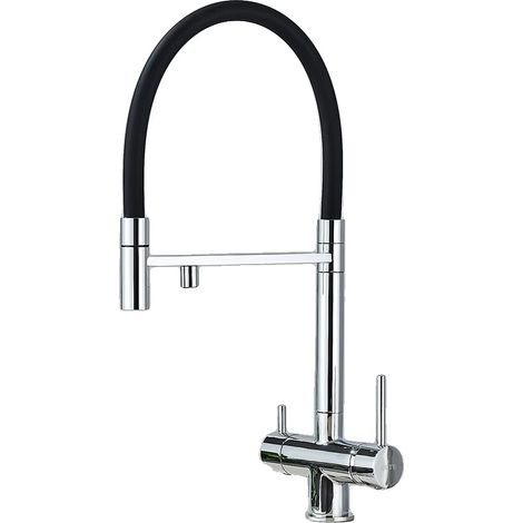 Rubinetto da cucina, doppia maniglia, bocca estraibile, cromato (1/2)