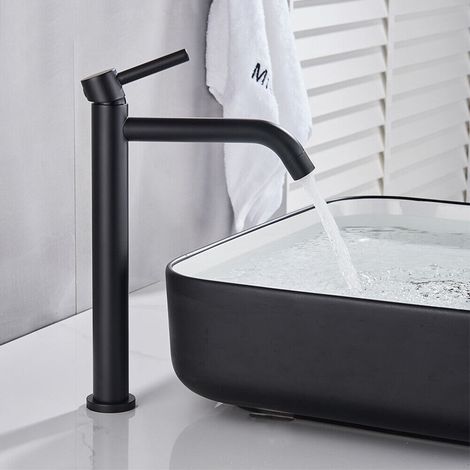 Robinet salle de bain lavabo Noir Haute robinet mitigeur monocommande robinet salle de bain robinet lavabo pour salle de bain eau froide et chaude disponible (1/5)