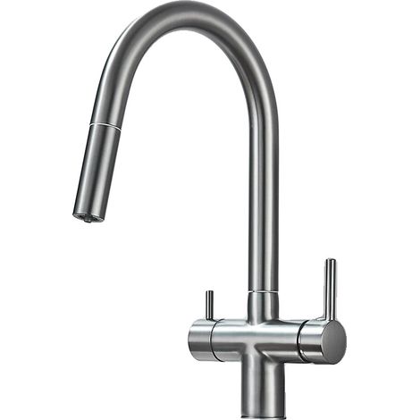 Grifo de cocina, doble manija, giratorio 360 grados, gris plomo. (1/2)