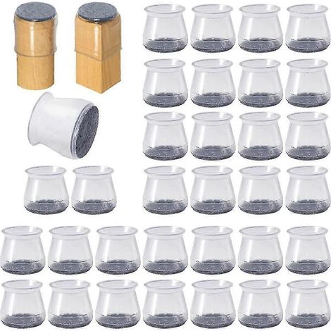 32 embouts de pieds de chaise, protège-pieds de chaise, embouts de protection transparents en silicone avec patins en feutre. (1/3)