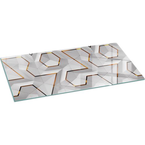 Plaque pare-feu en verre trempé pour cheminée protection du sol contre la chaleur Motif géométrique 3D 125x50 cm (1/5)