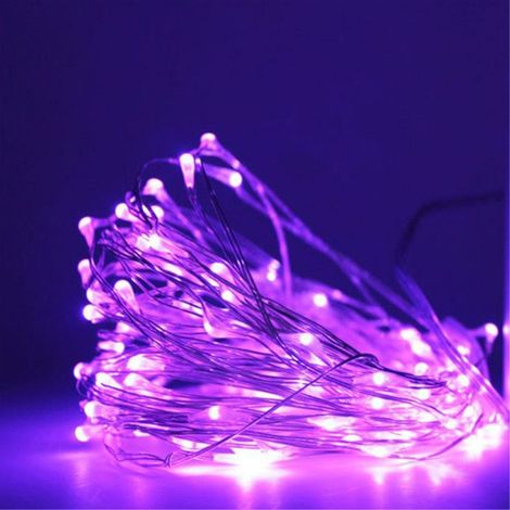 1 x Guirlande lumineuse LED violette, fil de cuivre souple, étanche IP65, 5 m avec 50 LED, idéale pour décoration Halloween et extérieur