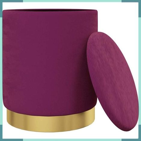 Tabouret de rangement - 340288 - Violet - Velours - Rond 31 x 37 cm (1/4)