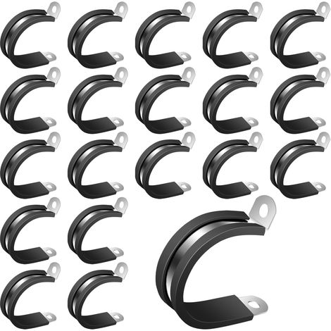 Lot de 20 colliers de serrage en P de 36 mm, en acier inoxydable 304 avec insert en caoutchouc, pince en P robuste et clip P, collier de serrage polyvalent et collier de serrage pour une fixation sûre (1/5)