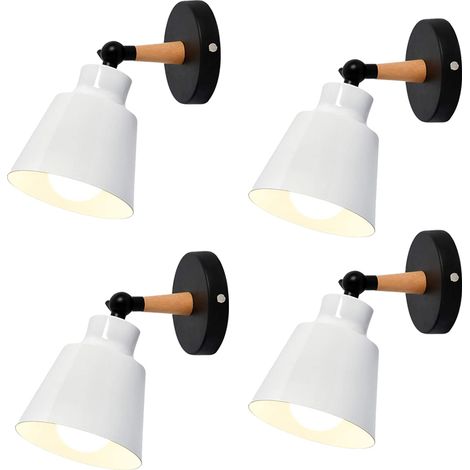 4er Wandleuchte Holz, Moderne Wandlampe Innen mit Metall Lampenschirm, Wandstrahler Art Licht Decor für Wohnzimmer Schlafzimmer (Weiß)
