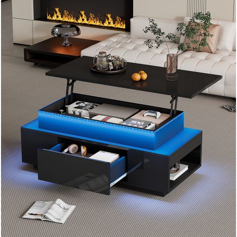 Mesa centro elevable con LED y cajón 96x45x40 cm OKMYHOME (1/5)