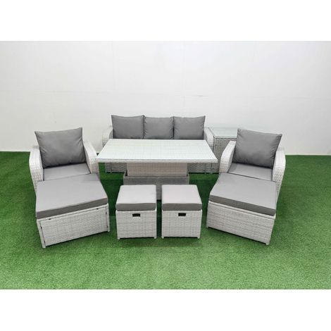 Fimous 9 PCs High Back Reclining Chair Sofa Dining Set Rising Table With Stools Light Grey (1/4)